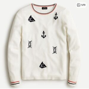 J. Crew Cashmere crewneck sweater with nautical embroidery